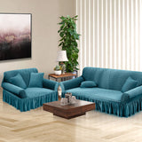 NNEAGS 2-Seater Blue Sofa Cover with Ruffled Skirt Couch Protector High Stretch Lounge Slipcover Home Decor