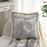 NNEAGS 45cm Wabi-sabi Raised Embroidery Leaf & Square Throw Pillow