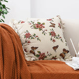 NNEAGS 45cm Creamy White French Vintage Butterfly Loves Flowers Tassel Throw Pillow
