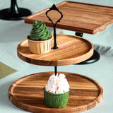 NNEAGS 20cm 2 Tier Brown  Round Wooden Acacia  Dessert Tray Cake Snacks Cupcake Stand Buffet Serving Countertop Decor