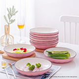 NNEAGS Pink Japanese Style Ceramic Dinnerware Crockery Soup Bowl Plate Server Kitchen Home Decor Set of 4