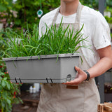 NNEAGS 49.5cm Gray Rectangular Planter Vegetable Herb Flower Outdoor Plastic Box with Holder Balcony Garden Decor Set of 2