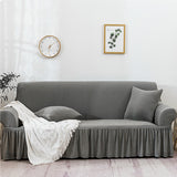 NNEAGS 4-Seater Grey Sofa Cover with Ruffled Skirt Couch Protector High Stretch Lounge Slipcover Home Decor