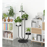 NNEAGS U Shaped Plant Stand Round Flower Pot Tray Living Room Balcony Display Black Metal Decorative Shelf