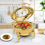 NNEAGS 2X Gold Plated Stainless Steel Round Chafing Dish Tray Buffet Cater Food Warmer Chafer with Top Lid