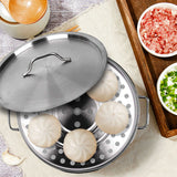 NNEAGS 50L Stainless Steel Stock Pot with Two Steamer Rack Insert Stockpot Tray