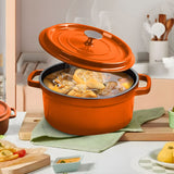 NNEAGS 2X Cast Iron 24cm Enamel Porcelain Stewpot Casserole Stew Cooking Pot With Lid Orange