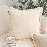 NNEAGS 45cm Creamy White Home Aesthetic Chenille Texture Tassel Square Throw pillow
