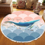 NNEAGS 120cm Round Tassels Shark Print Area Rugs, Home Decor