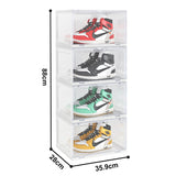 NNEAGS 4 Tier Transparent Portable Shoe Organiser Sneaker Footwear Folding Plastic Bin Stackable Storage Box with Magnetic Door
