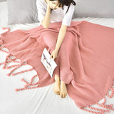NNEAGS Pink Tassel Fringe Knitting Blanket Warm Cozy Woven Cover Couch Bed Sofa Home Decor