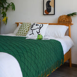NNEAGS 2X Green Diamond Pattern Knitted Throw Blanket Warm Cozy Woven Cover Couch Bed Sofa Home Decor with Tassels