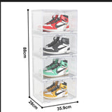 NNEAGS 2X 4 Tier Transparent Portable Shoe Organiser Sneaker Footwear Folding Plastic Bin Stackable Storage Box with Magnetic Door