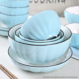 NNEAGS Blue Japanese Style Ceramic Dinnerware Crockery Soup Bowl Plate Server Kitchen Home Decor Set of 12
