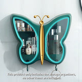 NNEAGS Green Butterfly Shape Wall-Mounted Makeup Organiser Dustproof Waterproof Bathroom Storage Box Home Decor