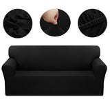 NNEAGS 4-Seater Black Sofa Cover Couch Protector High Stretch Lounge Slipcover Home Decor