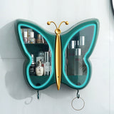 NNEAGS 2X Green Butterfly Shape Wall-Mounted Makeup Organiser Dustproof Waterproof Bathroom Storage Box Home Decor