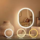 NNEAGS 2X 26cm White Oval Smart LED Makeup Bedroom Table Vanity Mirror Tricolor Adjustable Light