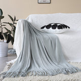 NNEAGS Grey Acrylic Knitted Throw Blanket Solid Fringed Warm Cozy Woven Cover Couch Bed Sofa Home Decor