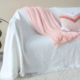 NNEAGS Pink Acrylic Knitted Throw Blanket Solid Fringed Warm Cozy Woven Cover Couch Bed Sofa Home Decor