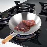 NNEAGS 38cm Stainless Steel Kitchen Cooking Wok with Wood Handle