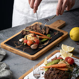 NNEAGS 33.5cm Black Square Wooden Serving Tray Slate Steak Serving Platter Chopping Board Paddle Home Decor