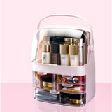 NNEAGS 3 Tier Pink Countertop Makeup Cosmetic Storage Organiser Skincare Holder Jewelry Storage Box with Handle