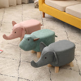 NNEAGS 2X Grey Children Bench Deer Character Round Ottoman Stool Soft Small Comfy Seat Home Decor