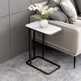 NNEAGS 2X 30x50x58cm White Ceramic Sofa Side Square Mini Table w/ Black Metal Legs