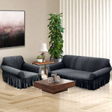 NNEAGS 1-Seater Dark Grey Sofa Cover with Ruffled Skirt Couch Protector High Stretch Lounge Slipcover Home Decor