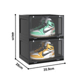 NNEAGS 2X 2 Tier Black Portable Shoe Organiser Sneaker Footwear Folding Plastic Bin Stackable Storage Box with Magnetic Door