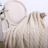 NNEAGS 2X Beige Diamond Pattern Knitted Throw Blanket Warm Cozy Woven Cover Couch Bed Sofa Home Decor with Tassels
