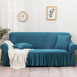 NNEAGS 3-Seater Blue Sofa Cover with Ruffled Skirt Couch Protector High Stretch Lounge Slipcover Home Decor