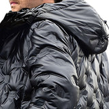 NNEAGS abbee Black 2XL Winter Hooded Glossy Overcoat Long Jacket Stylish Lightweight Quilted Warm Puffer Coat
