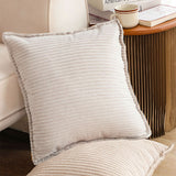NNEAGS 45cm Beige Warm Wood Tone & Wabi-sabi Striped Corduroy Square Throw Pillow