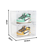 NNEAGS 2X 2 Tier Transparent Portable Shoe Organiser Sneaker Footwear Folding Plastic Bin Stackable Storage Box with Magnetic Door
