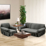 NNEAGS 1-Seater Grey Sofa Cover with Ruffled Skirt Couch Protector High Stretch Lounge Slipcover Home Decor