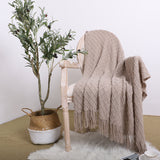 NNEAGS 2X Coffee Diamond Pattern Knitted Throw Blanket Warm Cozy Woven Cover Couch Bed Sofa Home Decor with Tassels