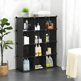NNEAGS 4 Tier 12-Cube Black Portable Wardrobe Divide-Grid Modular Storage Organiser Foldable Closet