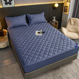 NNEAGS 2X Blue 183cm Wide Cross-Hatch Mattress Cover Thick Quilted Stretchable Bed Spread Sheet Protector with Pillow Covers