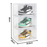 NNEAGS  2X 3 Tier Transparent Portable Shoe Organiser Sneaker Footwear Folding Plastic Bin Stackable Storage Box with Magnetic Door