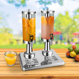 NNEAGS 6L Dual Silver Stainless Steel Beverage Dispenser Ice Cylinder Clear Juicer Hot Cold Water Jug