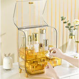 NNEAGS 2X 3 Tier Golden Yellow Multifunctional Countertop Cosmetic Storage Makeup Perfume Skincare Display Stand Shelf Drawer Type Organiser