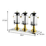 NNEAGS Triple Head 24L Stainless Steel Dispenser Beverage Juicer Transparent Commercial Drink Container Jug with Gold Accents