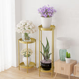NNEAGS 2X 2 Layer 80cm Gold Metal Plant Stand Flower Pot Holder Corner Shelving Rack Indoor Display