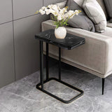 NNEAGS 2X 30x50cm Black Ceramic Sofa Side Square Mini Table w/ Black Metal Legs