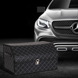 NNEAGS 4X Leather Car Boot Collapsible Foldable Trunk Cargo Organizer Portable Storage Box Black/White Stitch with Lock Medium
