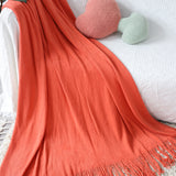 NNEAGS 2X Orange Acrylic Knitted Throw Blanket Solid Fringed Warm Cozy Woven Cover Couch Bed Sofa Home Decor