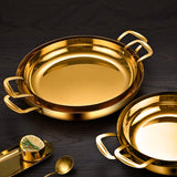 NNEAGS 36cm Flat Base Seafood Dry Pot in Elegant Gold Color with Durable for Kitchen Essential