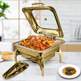 NNEAGS Gold Plated Stainless Steel Square Chafing Dish Tray Buffet Cater Food Warmer Chafer with Top Lid